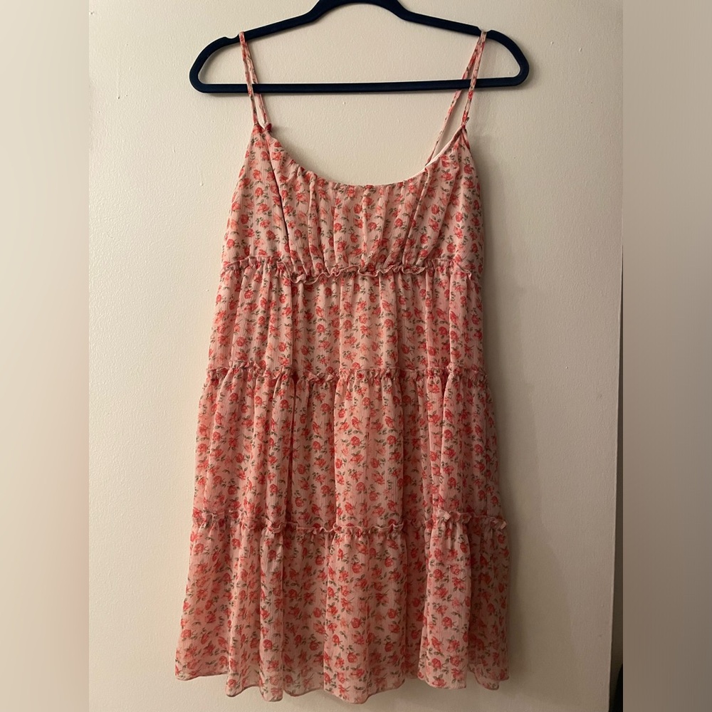 pink floral teired mini dress